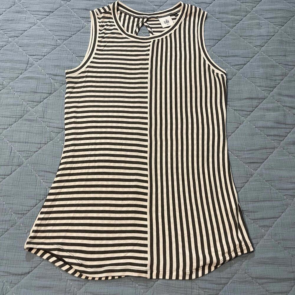 Cabi Women’s XS Black White Striped Sleeveless Tank Top Keyhole Back
